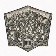 roman landscape tattoo design idea