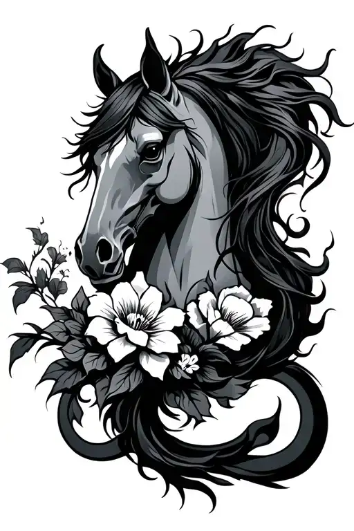 korean horse korean flower with skulls and dragon tattoo design idea