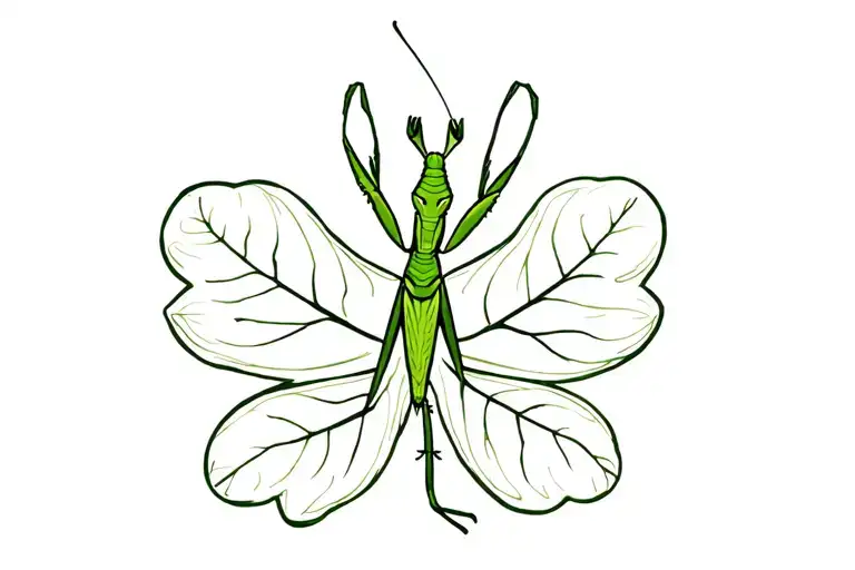 praying mantis on a leaf clover tattoo design idea