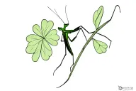 praying mantis on a leaf clover tattoo design idea