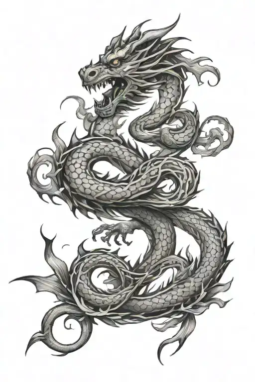 dragon and smoke at arm's length tattoo design idea