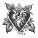 nature based work, that incorporates a "V" and heart in line tattoo design idea