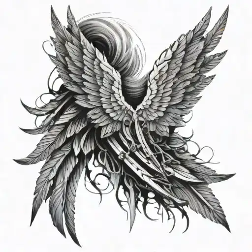 angel wings where the feathers are made of barbed wire and razors tattoo design idea