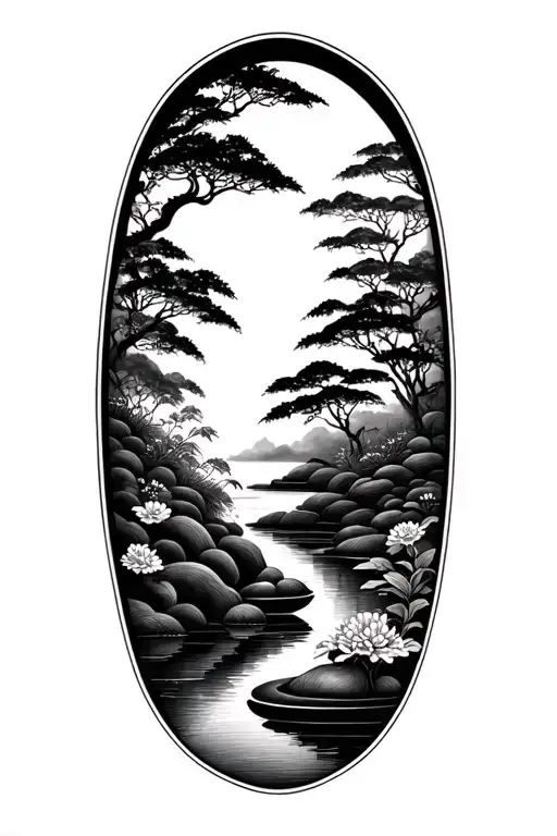 zen garden scene tattoo inspired tattoo design idea