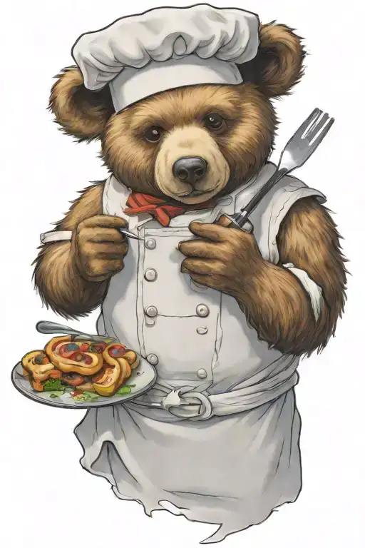 a sarcastic teddy bear who is a professional chef cooking tattoo design idea