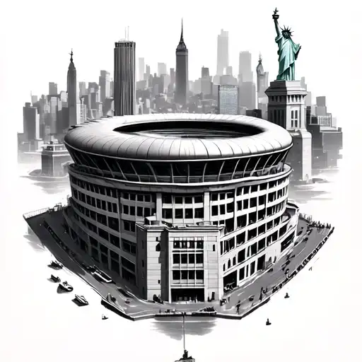 metlife stadium with nyc and Statue of Liberty in the background  tattoo design idea