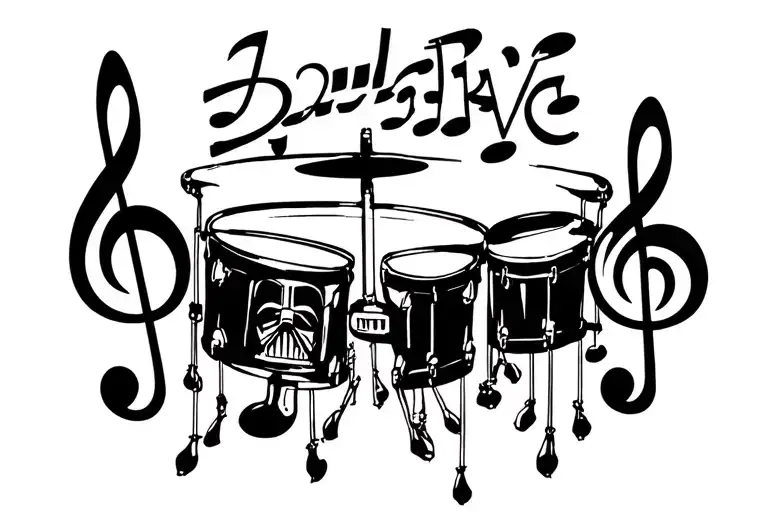 Darth Vader drumm and bass clef tattoo design idea