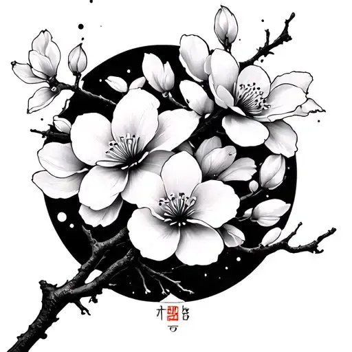比類なき and cherry blossom incorporate and minimalist black and white tattoo tattoo design idea