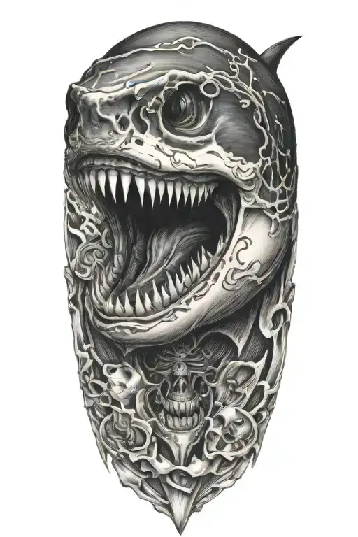 shark biting a skull tattoo design idea