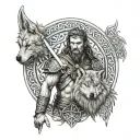 Celtic warrior with a wolf tattoo design idea