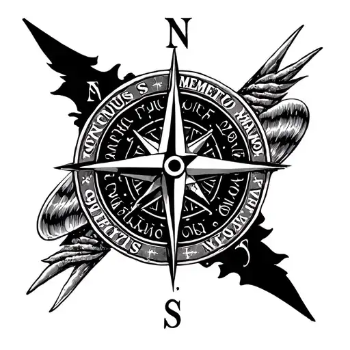 compass, text saying "Tempus Fugit Memento Mori", lighthouse tattoo design idea