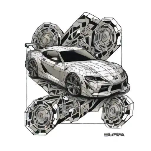 side of toyota supra drawing in style of vitruvian man tattoo design idea