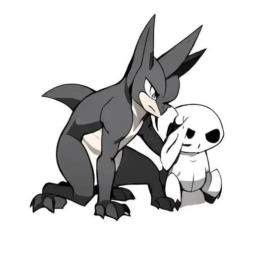 lucario kneeling down to pat cubone on the head tattoo design idea