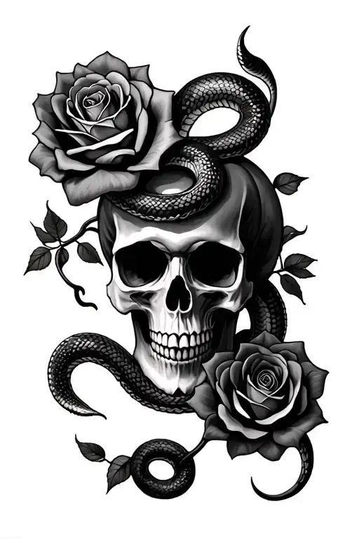 Skull, Roses, Snakes tattoo design idea