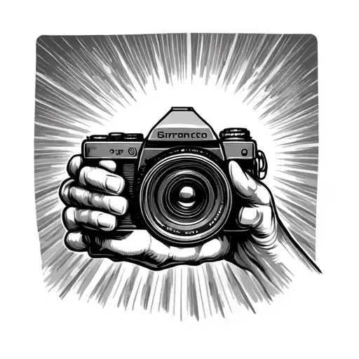 Hand Holding a Camera with Rays of the Sun – A hand holding a camera, with the rays of the Philippine sun tattoo design idea