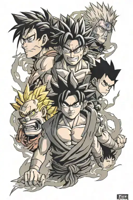 Goku, Saitama, Naruto one piece tattoo design idea