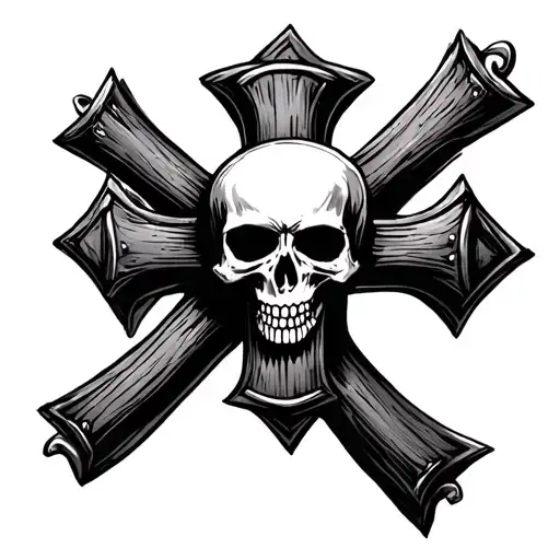 A cross on the middle finger with a skull head in the center of the cross. tattoo design idea