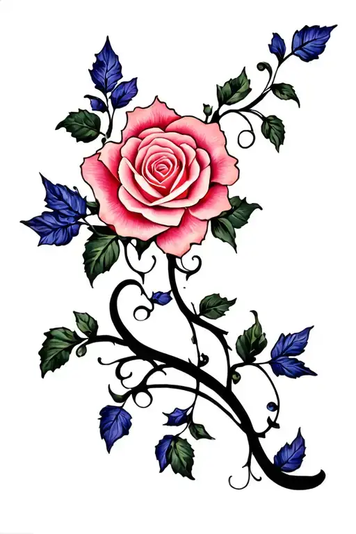 purple and blue rose vine climbing up side of leg from ankle to the top of the thigh tattoo tattoo design idea