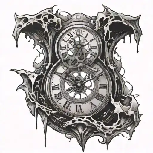 shattered clock melting tattoo design idea