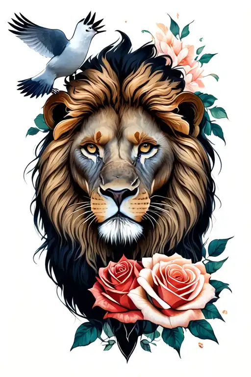 lions, doves and tribal and roses tattoo design tattoo design idea