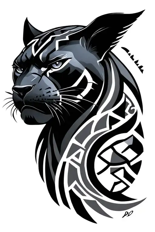 black Panther with Aztec symbols tattoo design idea