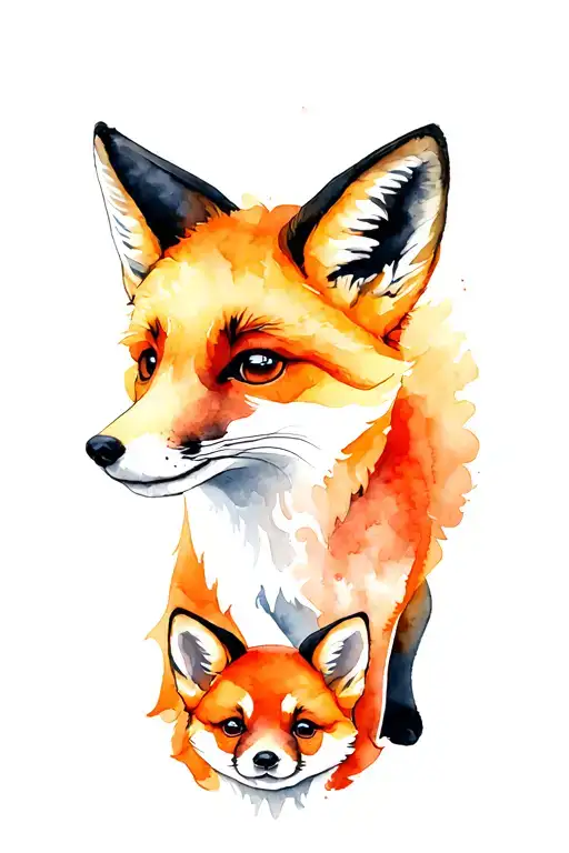 Fox and two puppies tattoo design idea