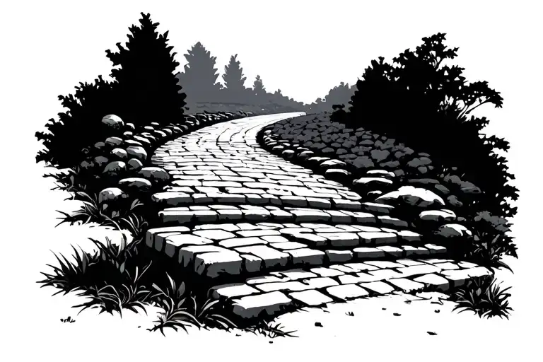 horizontal brick pathway tattoo design idea