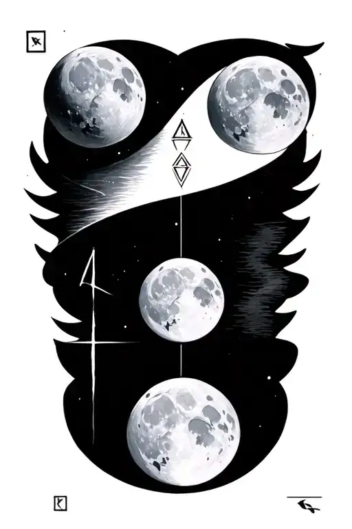 Moon phases, Fehu Jera Algiz Ehwaz Inguz Nauthiz and Laguz runes tattoo design idea