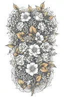 birth flower bouquet with May, August, October, November, February flowers with tree branches tattoo design idea