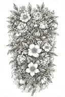 birth flower bouquet with May, August, October, November, February flowers with tree branches tattoo design idea