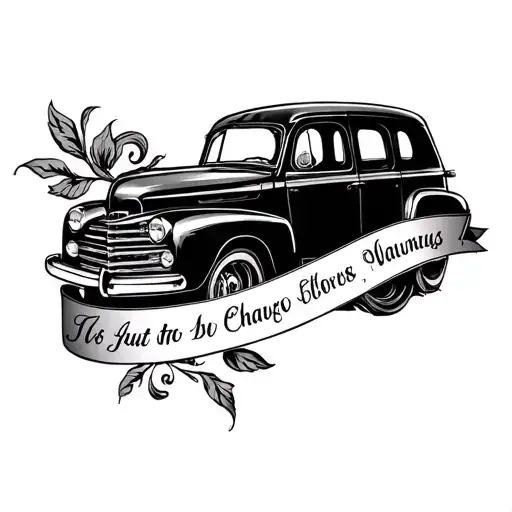 traditional Americana tribute to father who worked on classic cars. flowing banner  tattoo design idea