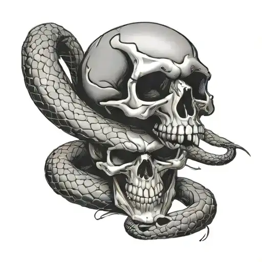 skull and snake coiled tattoo design idea