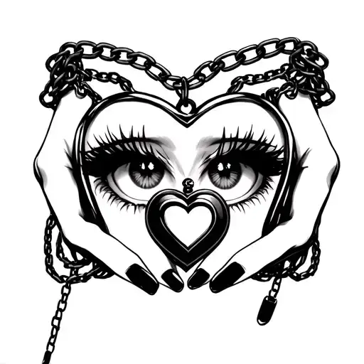 anime eyes hands iv heart shaped locket anklet with chain links tattoo design idea