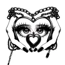 anime eyes hands iv heart shaped locket anklet with chain links tattoo design idea