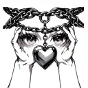anime eyes hands iv heart shaped locket anklet with chain links tattoo design idea