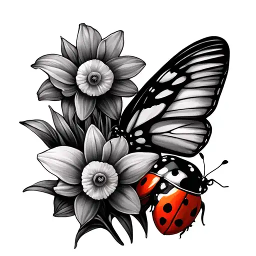 daffodils ladybug butterfly tattoo design idea