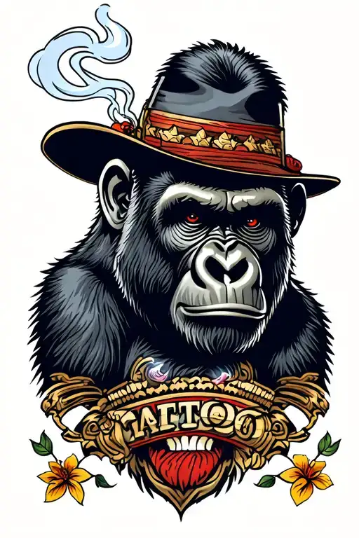 gorilla smoking tattoo design idea