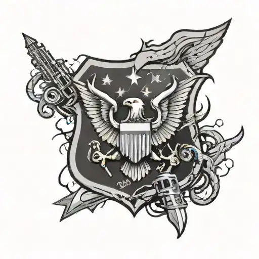 Logo for a United States Army unit. It has engineer castle in the front, an explosion in the background, barbwire throug tattoo design idea