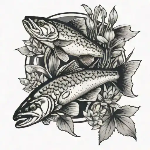 brook trout water lillies tattoo design idea