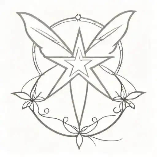 A minimalist tattoo of a single star with delicate wings, representing the memory of your grandmother watching over you as you embark on a new chapter in life tattoo design idea