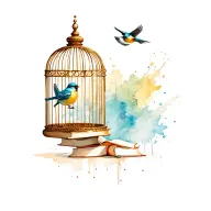 open birdcage w bird flying away on some books tattoo design idea