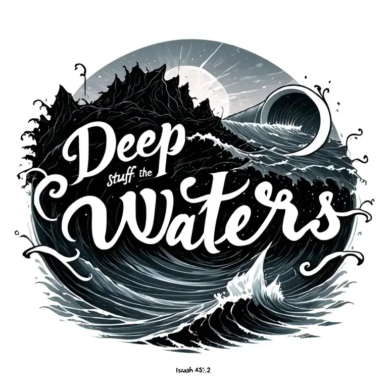 deep waters stuff and the verse isaiah 43:2 tattoo design idea