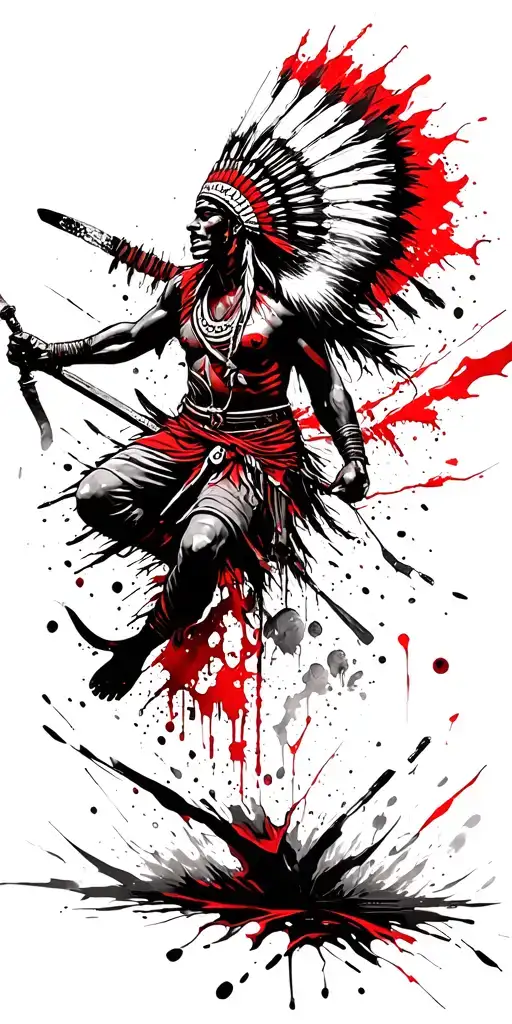 indian warrior battling demons tattoo design idea