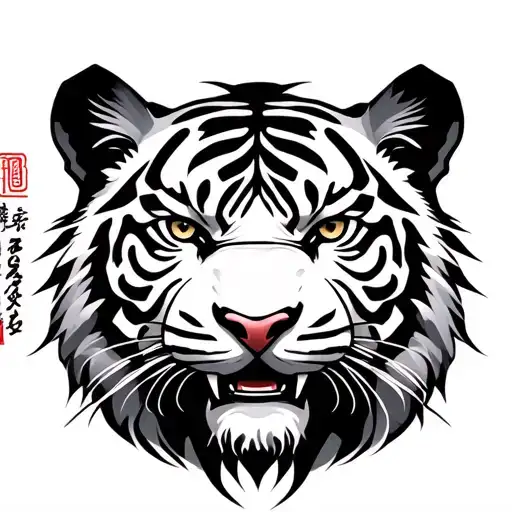 lao tiger with lao script with geometric tattoo design idea