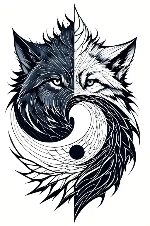 Wolf yin yang Nordic mythology tattoo design idea