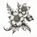dendoline flowers, long drives with music, long walks, dance and loved ones tattoo design idea