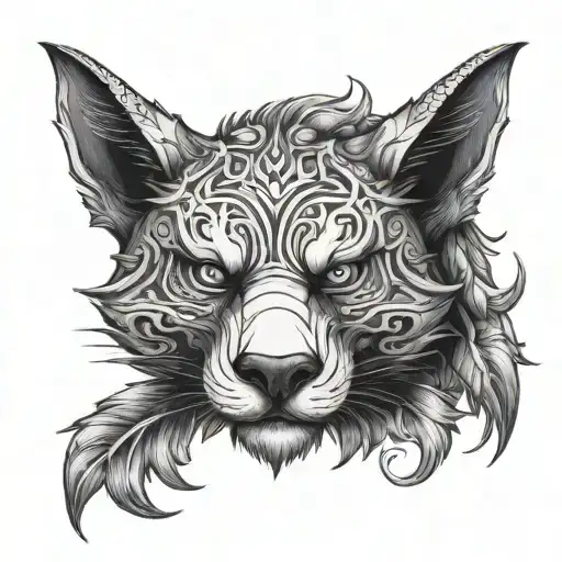 chimera panda wolf and crocodile head tattoo design idea
