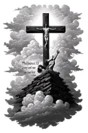 Philippians 4:13 verse written out with clouds, Jesus, cross tattoo design idea