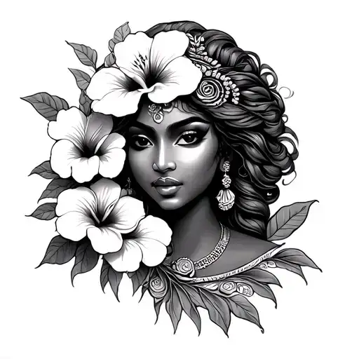 goddess Oshun depicted as a hibiscus tattoo design idea