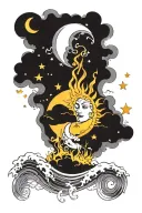 sun, moon, waves, stars, cloud tattoo design idea